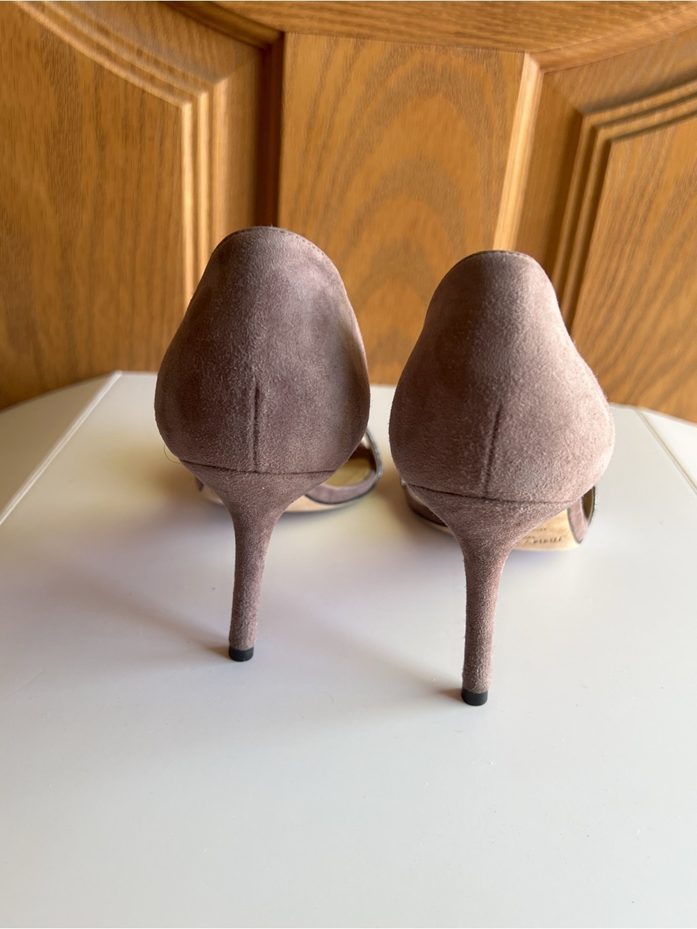 Jimmy Choo Glitter Suede D'Orsay Heels Gray Silver Sandals EU 37 - Picture 6 of 7